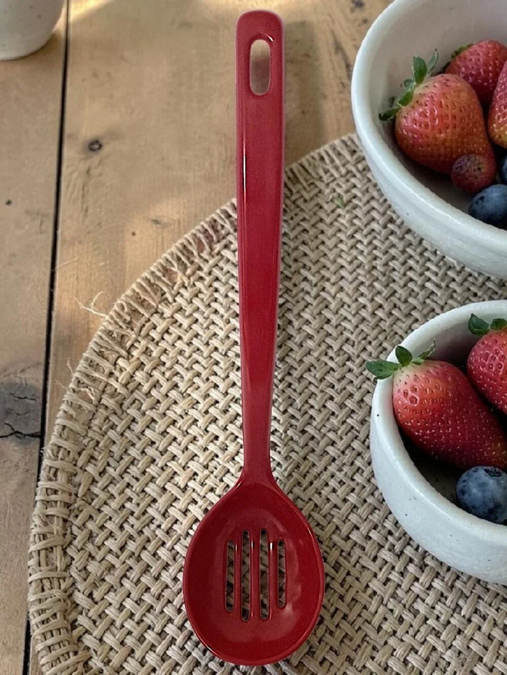 Vintage Ekco Slotted Cooking Spoon Serving Red Melamine Melmac Hard Plastic MCM